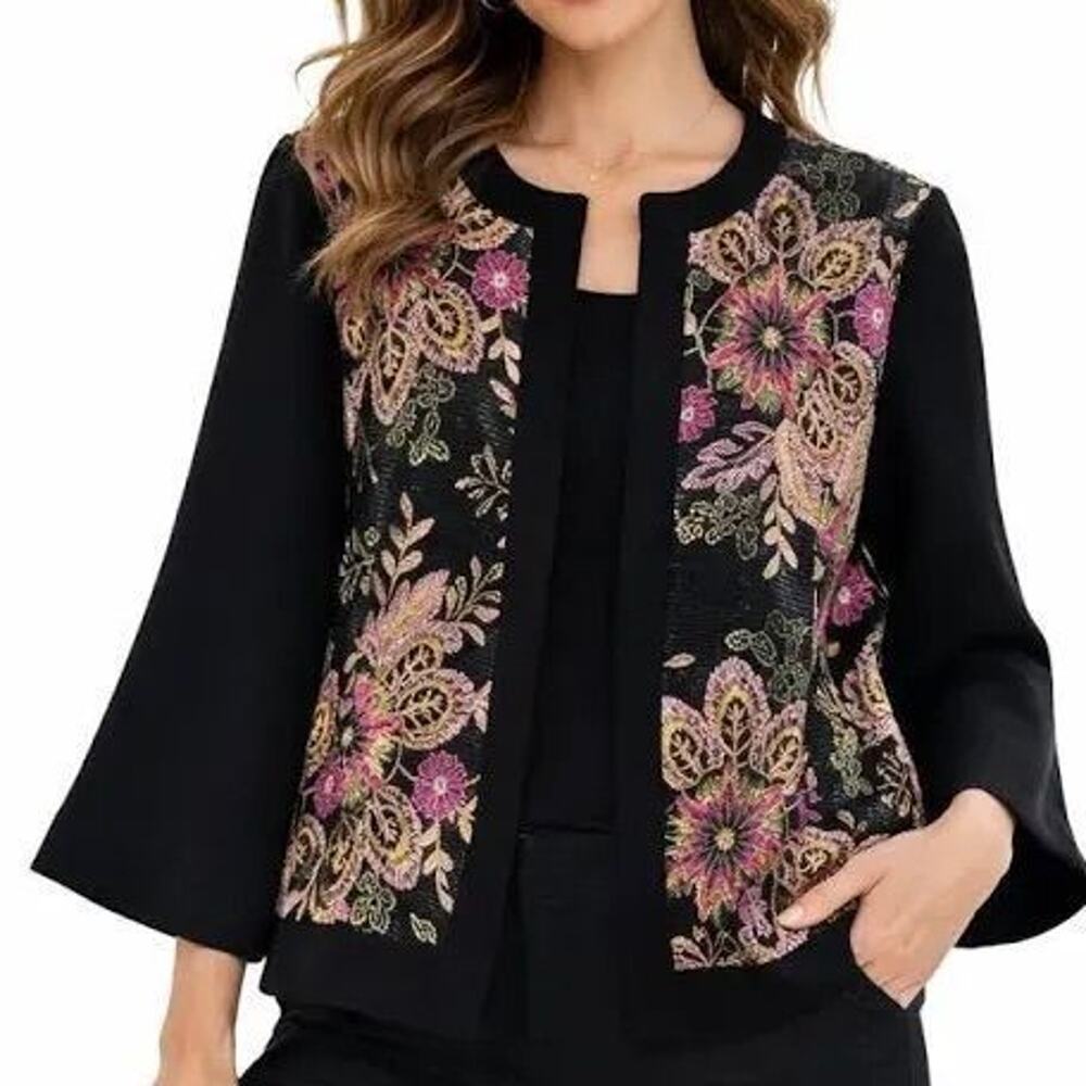 Tahari Arthur XL/2X Levine Cropped Embroidered Jacket